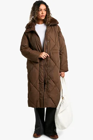 Boohoo Parka Maxi Premium Acolchada Con Ribete De Pelo Sintético