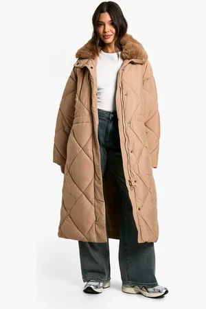 Boohoo Parka Maxi Premium Acolchada Con Ribete De Pelo Sintético