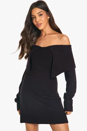 Boohoo Vestido Jersey Oversize De Punto Suave Con Escote Barco Y Cuello