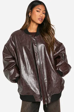 Boohoo Chaqueta Bomber Oversize De Cuero Sintético Agrietada