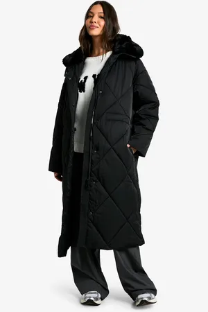 Boohoo Parka Maxi Premium Acolchada Con Ribete De Pelo Sintético