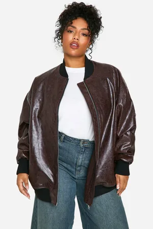Boohoo Chaqueta Plus Bomber Oversize De Cuero Sintético Agrietada