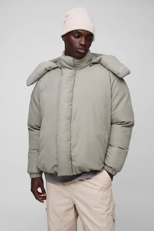 Boohoo Abrigo Acolchado Grueso Man Color Piedra Con Capucha