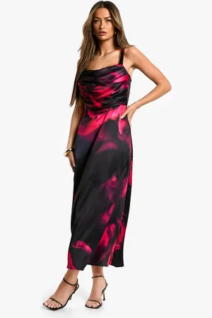 Boohoo Vestido Midaxi De Raso Estilo Corsé Con Estampado De Flores