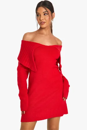 Boohoo Vestido Jersey Oversize De Punto Suave Con Escote Barco Y Cuello