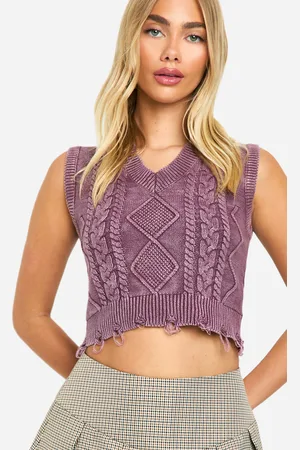 Boohoo Top Sin Mangas De Punto En Ochos Con Escote De Pico Y Lavado De Ácido