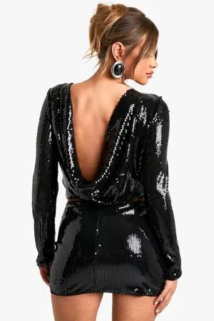 Boohoo Top De Manga Larga Y Lentejuelas Con Espalda Plisada