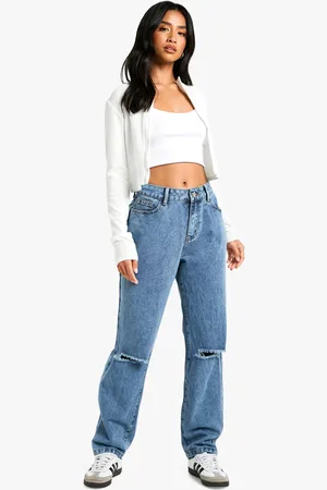 Boohoo Vaqueros Petite Mom De Tiro Alto Rotos