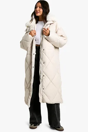 Boohoo Parka Maxi Premium Acolchada Con Ribete De Pelo Sintético