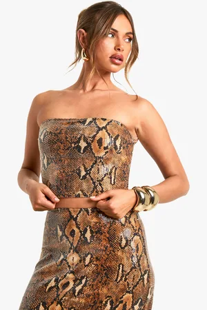 Boohoo Top Palabra De Honor Largo De Lentejuelas Con Estampado De Serpiente