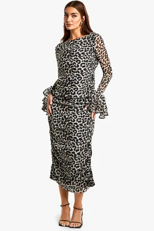 Boohoo Vestido Midaxi De Chifón Con Volante Y Estampado De Leopardo