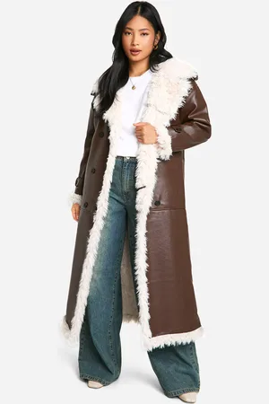 Boohoo Abrigo Petite Largo De Cuero Sintético