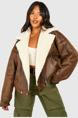 Boohoo Chaqueta Plus De Aviador De Cuero Sintético Con Lavado Vintage