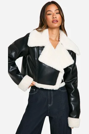 Boohoo Chaqueta Tall Crop De Cuero Con Forro De Pelo Sintético