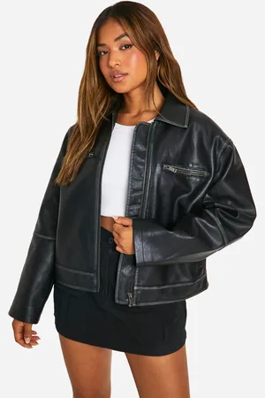 Boohoo Chaqueta Petite Vintage De Cuero Sintético Con Cremallera