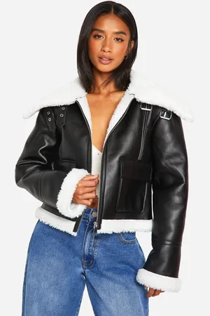 Boohoo Chaqueta Petite De Cuero Con Forro De Pelo Sintético