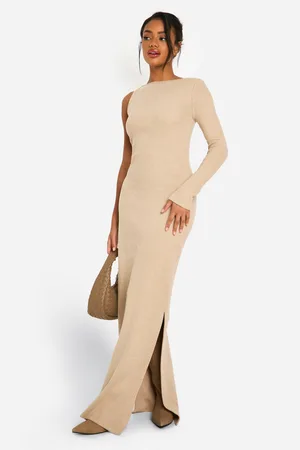 Boohoo Vestido Maxi De Canalé Cardado Con Abertura