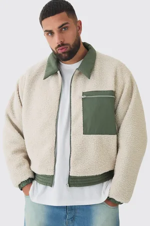 Boohoo Chaqueta Plus Bomber Recta De Borreguito Y Nailon Con Cuello En Color Crudo