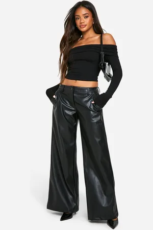 Boohoo Pantalón De Pernera Ancha Y Tiro Bajo De Cuero Sintético