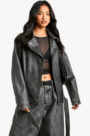 Boohoo Chaqueta Petite Motera Oversize Vintage De Cuero Sintético