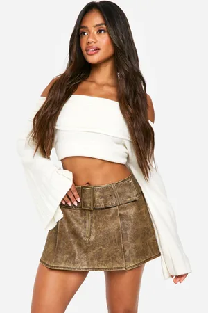Boohoo Minifalda De Cuero Sintético Desteñida Con Cinturón
