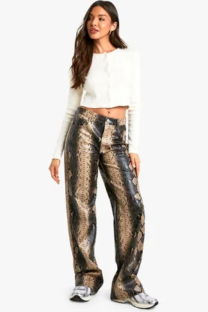 Boohoo Pantalón De Pernera Ancha Y Cuero Sintético Con Estampado De Serpiente