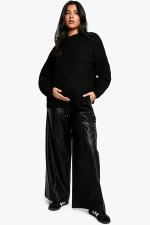 Boohoo Pantalón Deportivo Premamá De Cuero Sintético Con Pernera Ancha Y Cintura Elástica