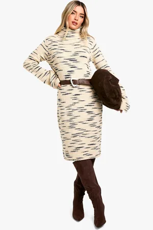 Boohoo Vestido Maxi De Punto Jaspeado Premium Con Cuello Vuelto