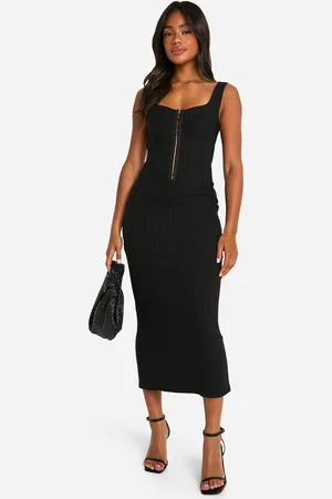 Boohoo Vestido Midaxi De Bengalina Con Corchetes