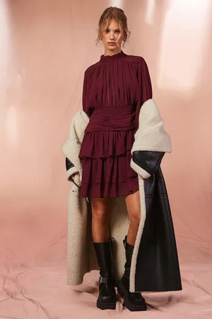 Boohoo Abrigo Maxi De Aviador Con Ribete De Borreguito