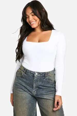 Boohoo Body Plus De Manga Larga Y Algodón Con Escote Cuadrado