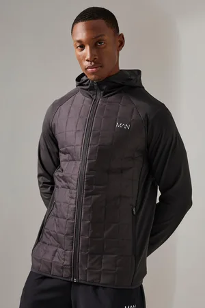 Boohoo Sudadera Man Active Acolchada Con Capucha, Cremallera Y Estampado De Cuadros