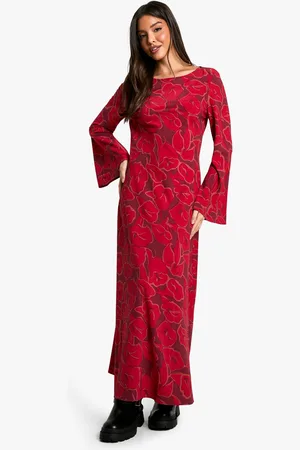 Boohoo Vestido Maxi De Flores Con Mangas Acampanadas