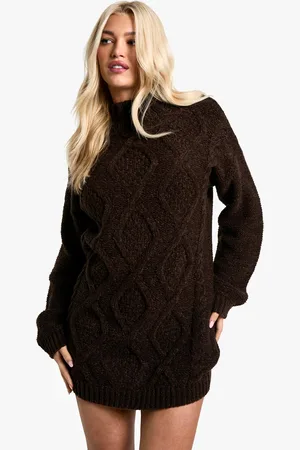Boohoo Vestido Jersey De Punto En Ochos Con Cuello De Caja