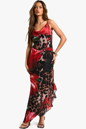 Boohoo Vestido Maxi Estilo Corsé De Chifón Con Estampado De Leopardo Y Flores Mixtas