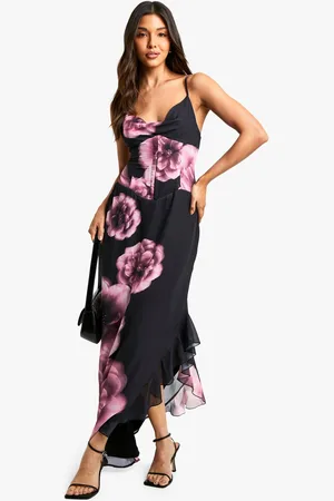 Boohoo Vestido Maxi Estilo Corsé De Chifón Con Estampado De Flores Grandes