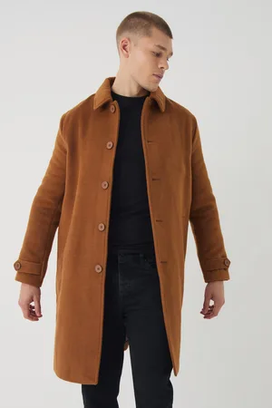 Boohoo Abrigo Liso Con Cuello En Tostado