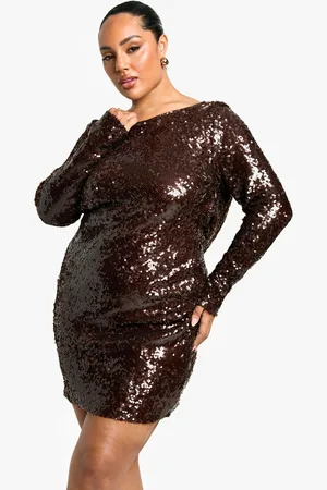 Boohoo Vestido Plus Mini De Manga Larga Con Espalda Plisada Y Lentejuelas