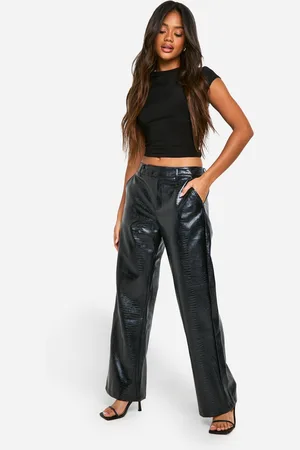 Boohoo Pantalón De Pernera Recta Y Cuero Sintético Con Acabado De Cocodrilo Y Tiro Bajo