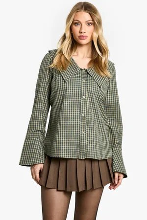 Boohoo Blusa Premamá De Cuadros Con Cuello Llamativo