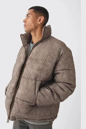 Boohoo Chaqueta Acolchada Oversize Fruncida Con Cuello Alto En Marrón