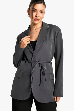 Boohoo Americana Jaspeada Con Cinturón Y Hombreras