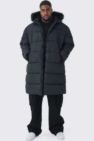 Boohoo Chaqueta Plus Acolchada Negra Larga De Pelo Sintético Con Capucha