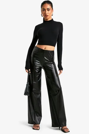 Boohoo Pantalón De Pernera Ancha Y Cuero Sintético Con Alforza