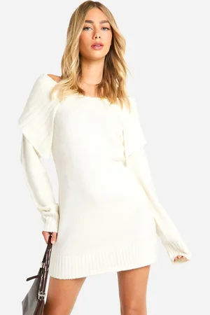 Boohoo Vestido Jersey Oversize De Punto Suave Con Escote Barco Y Cuello
