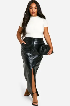 Boohoo Falda Plus Maxi De Cuero Sintético Con Acabado De Cocodrilo Y Abertura Frontal