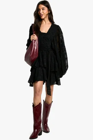Boohoo Vestido Skater En Tela Desgastada Con Estampado Cachemira Escalonado Y Cinturón