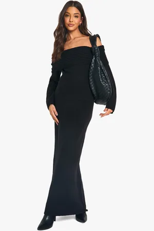 Boohoo Vestido Jersey Oversize Premium De Punto Canalé Con Escote Bardot
