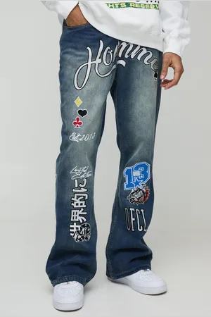Boohoo Vaqueros Holgados De Campana Sin Tratar Con Refuerzo Y Aplique Universitario
