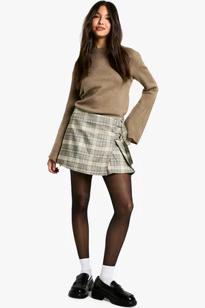 Boohoo Minifalda Plisada De Cuadros Con Hebilla